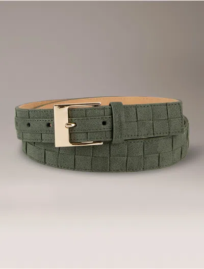 Calvin Klein Women's Woven Leather Belt In Green