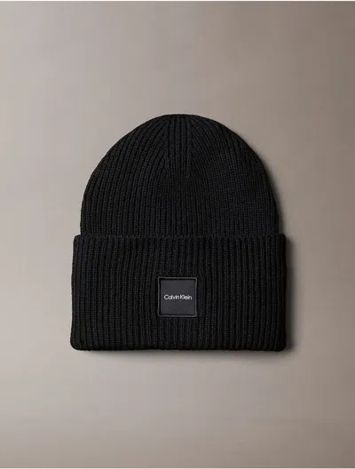 Calvin Klein Women's Woven Logo Patch Beanie In Black