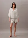 Calvin Klein Women's Woven Viscose Button-down Short Sleeve Shirt In Judd Light Stripe Sky Grey