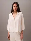 Calvin Klein Women's Woven Viscose Button-down Short Sleeve Shirt In Pelican Stripe