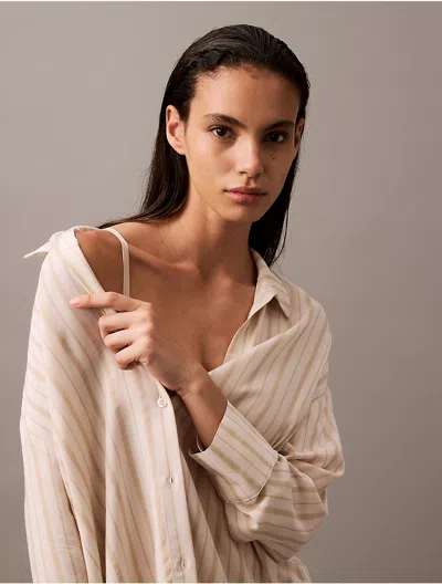 Calvin Klein Women's Woven Viscose Button-down Sleep Shirt
