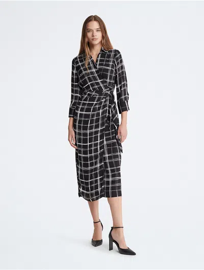 Calvin Klein Women's Wrap Plaid Maxi Dress In Black