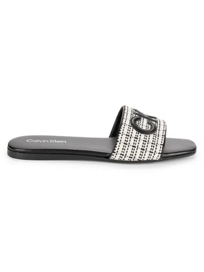Calvin Klein Yides Womens Logo Textured Slide Sandals In Black