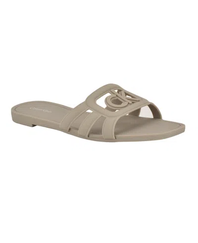 Calvin Klein Women's Yoana Logo Slip-on Flat Sandals In Taupe