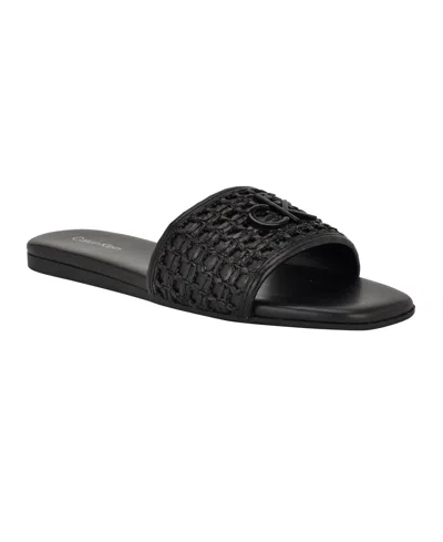 Calvin Klein Women's Yolla Single Band Flat Slip-on Sandals In Black