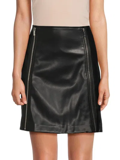 Calvin Klein Women's Zip Faux Leather Mini Skirt In Black