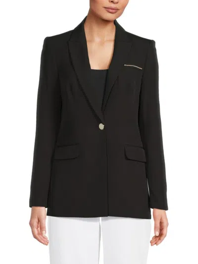 Calvin Klein Women's Zip-pocket Single-button Blazer In Black
