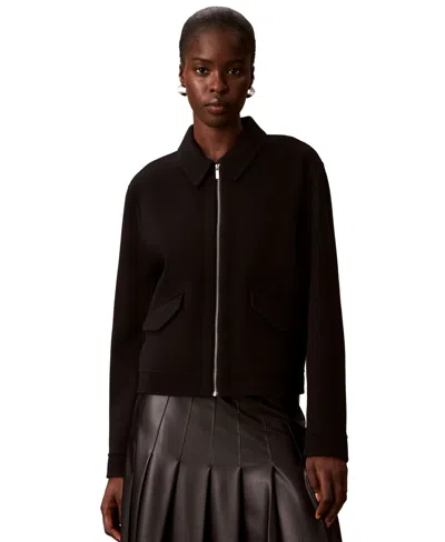 Calvin Klein Women's Zip-front Unlined Wool-blend Jacket In Brown