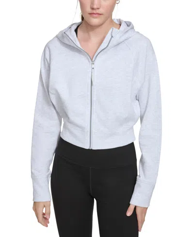 Calvin Klein Women's Zippered Cropped Hoodie In Optic Heather