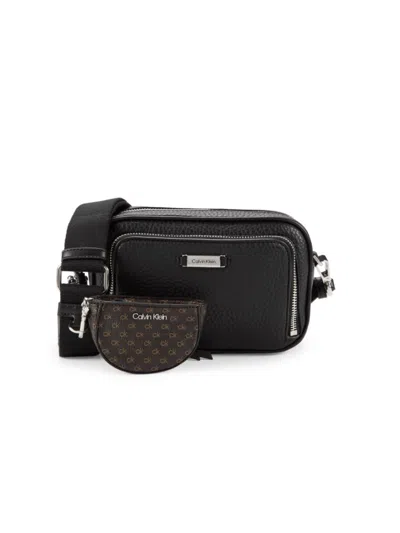Calvin Klein Zulle Top Zipper Camera Bag With Signature Hang Off In Black Silver