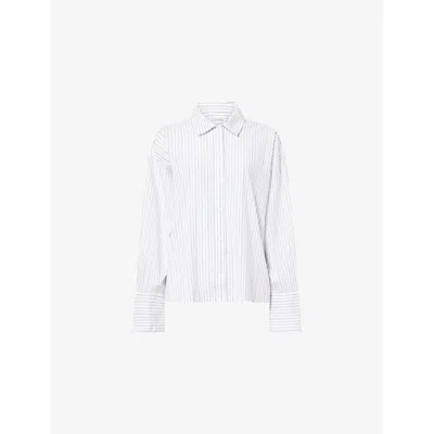 Calvin Klein Womens Pin-striped Long-sleeve Cotton Night Shirt 19471 Stripe+classic Wht Xl In Multi