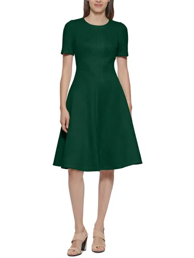 Calvin Klein Womens A-line Faux Suede Fit & Flare Dress In Green