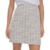 Calvin Klein Petites Womens Tweed Fringe Pencil Skirt In Beige