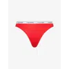 Calvin Klein Womens Adrenaline Rush Icon Logo Stretch-cotton Thong Xs In Red