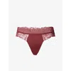 Calvin Klein Womens Alluring Pink Perfectly Fit Lace Stretch-woven Thong In Red