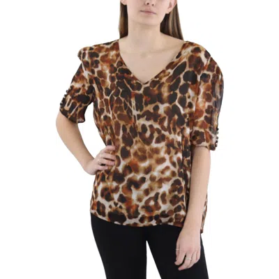 Calvin Klein Womens Animal Print Short Sleeves Pullover Top In Multi
