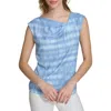 Calvin Klein Womens Asymetric Collar Cap Sleeve Blouse In Multi