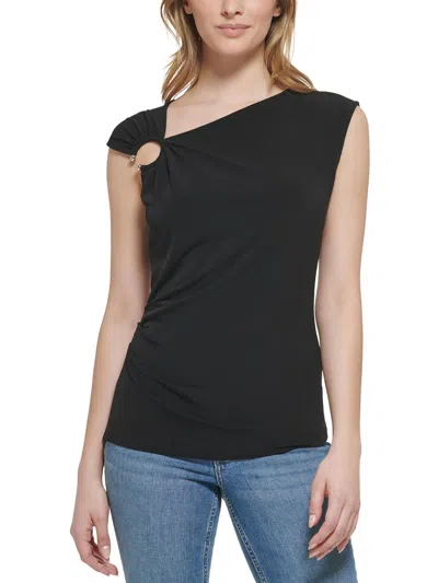 Calvin Klein Womens Asymmetric Embellished Blouse In Black