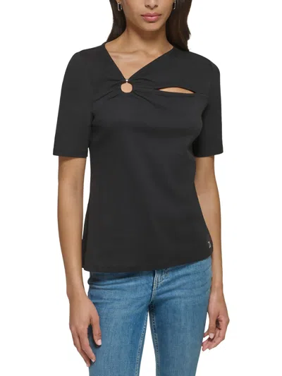 Calvin Klein Womens Asymmetric Pullover Top In Black