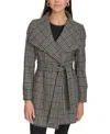Calvin Klein Womens Asymmetrical Belted Wrap Coat, Created For Macys In Black,brown