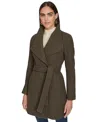 Calvin Klein Womens Asymmetrical Belted Wrap Coat, Created For Macys In Brown