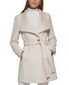 Calvin Klein Womens Asymmetrical Belted Wrap Coat, Created For Macys In Brown