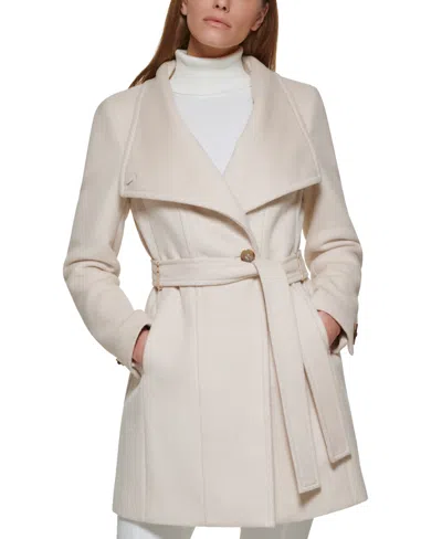 Calvin Klein Womens Asymmetrical Belted Wrap Coat, Created For Macys In Brown