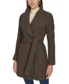 Calvin Klein Womens Asymmetrical Belted Wrap Coat, Created For Macys In Twig