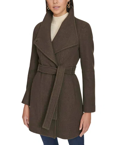 Calvin Klein Womens Asymmetrical Belted Wrap Coat, Created For Macys In Twig