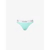 Calvin Klein Womens Beau Blue Icon Branded Stretch-cotton Blend Thong In Blue