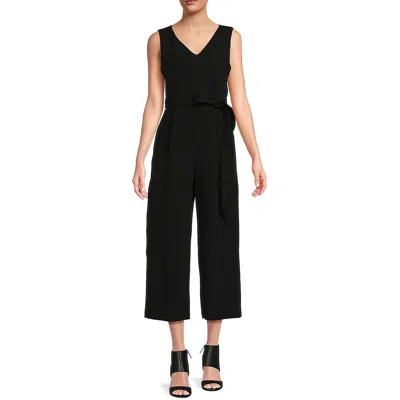 Calvin Klein Womens Belted Cropped Jumpsuit In Black