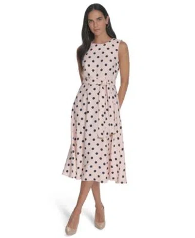 Calvin Klein Womens Belted Dot Printed Midi Dress In Multi