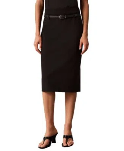 Calvin Klein Womens Belted Midi Pencil Skirt In Black