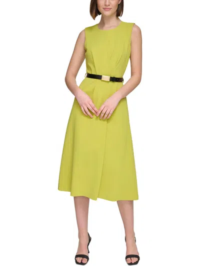 Calvin Klein Womens Belted Polyester Midi Dress In Green