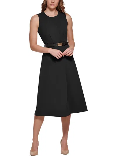 Calvin Klein Womens Belted Polyester Wear To Work Dress In Black