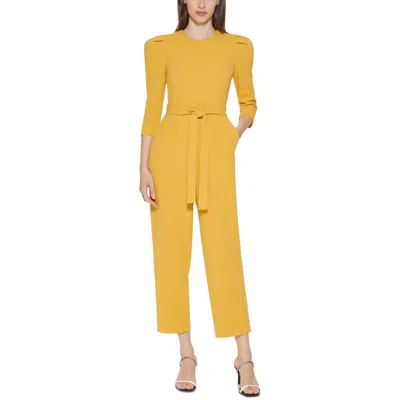 Calvin Klein Womens Belted Puff Sleeve Jumpsuit In Yellow