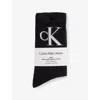 Calvin Klein Womens Black Brand-monogram Ribbed Pack Of Two Cotton-blend Crew Socks Eur 35-38/2-5 Uk In Black