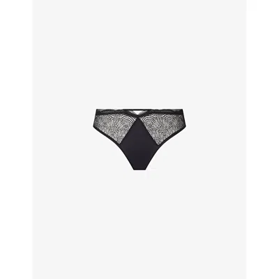 Calvin Klein Womens Black Geo Lace Woven Thong
