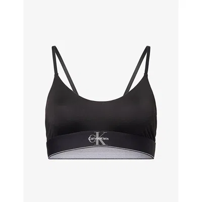 Calvin Klein Womens Black Graphic Monogram Microfibre Stretch Bralette