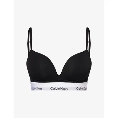 Calvin Klein Womens Black Icon Cotton And Modal-blend Plunge Bra