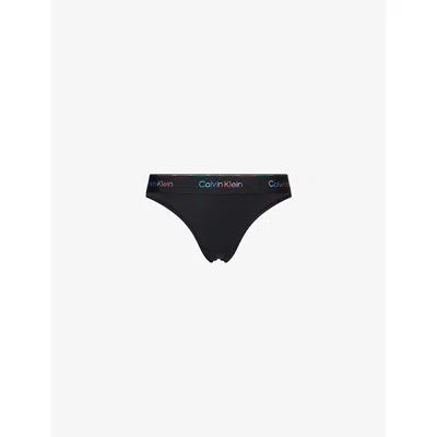 Calvin Klein Womens Icon Pride Stretch-jersey Thong Black Xl
