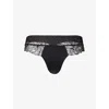 Calvin Klein Womens Perfectly Fit Lace Stretch-woven Thong Black Xl In Black