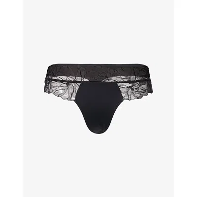 Calvin Klein Womens Perfectly Fit Lace Stretch-woven Thong Black Xl