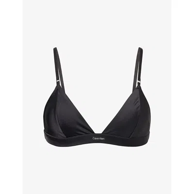 CALVIN KLEIN WOMENS BLACK SATIN TRIANGLE BRA