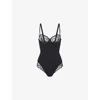 Calvin Klein Womens Sensual Lace-panel Stretch-woven Bodysuit Black Xl In Black
