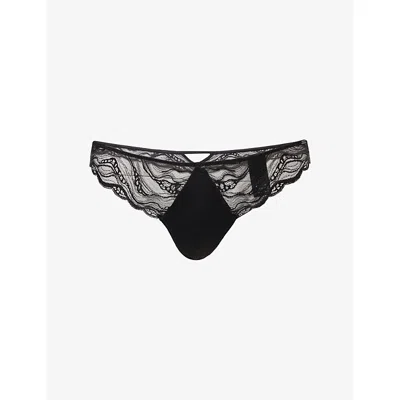 Calvin Klein Womens Black Sensual Stretch-lace Thong Xs