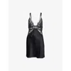 Calvin Klein Womens V-neck Lace-panel Silk Mini Night Dress Black In Black