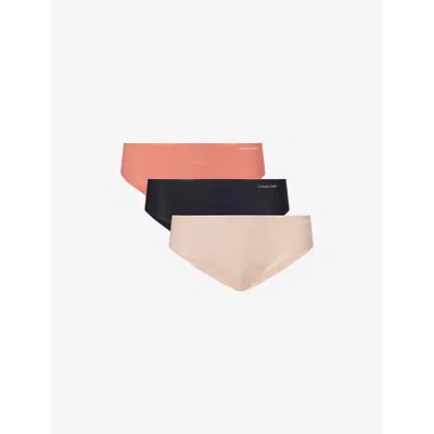 Calvin Klein Womens Blk/ Cedar/ Dusty Cedar Invisibles Hipster Pack Of Three Jersey Briefs Xl In Multi