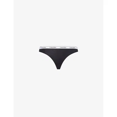Calvin Klein Womens Blk/blk/blk/blk/blk Icon Logo Pack Of Five Cotton-jersey Thongs Xs