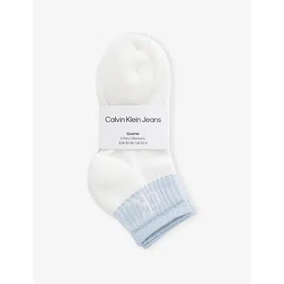 Calvin Klein Womens Blue/white Branded Pack Of Two Cotton-blend Ankle Socks Eur 39-42/6-9 Uk In Multi